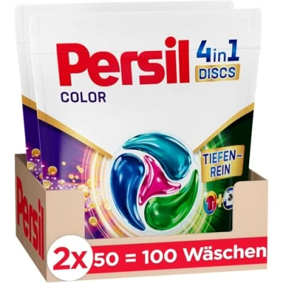 Afbeelding van Persil Color 4 in 1 DISCS (100 wasbeurten), kleurwasmiddel met Dieptereinig Plus technologie voor heldere kleuren, 92% biologisch afbreekbare ingrediënten*