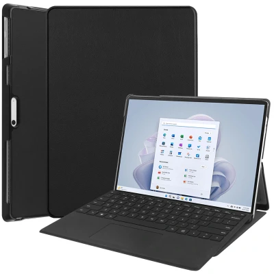 Afbeelding van Microsoft Surface Pro 9 Hoes: iMoshion Trifold Bookcase Zwart Kunstleder Tablet Hoezen