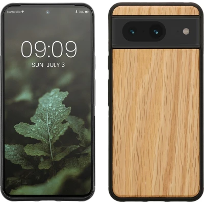 Afbeelding van kwmobile telefoonhoesje geschikt voor Google Pixel 8 Hoesje met bumper in lichtbruin / bruin Backcover eikenhout