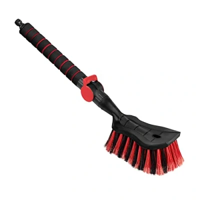 Afbeelding van ToMPaR Autowasborstel I Waterborstel met wateraansluiting Snelsluiting voor de waterklep Dichte borstelharen Comfortabele handgreep Tuin Lengte: 54 cm Rood