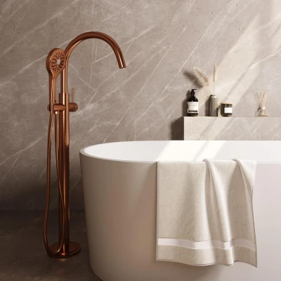 Afbeelding van Brauer Copper carving Staande Badkraan handdouche rond 3 standen 2 knoppen geborsteld koper