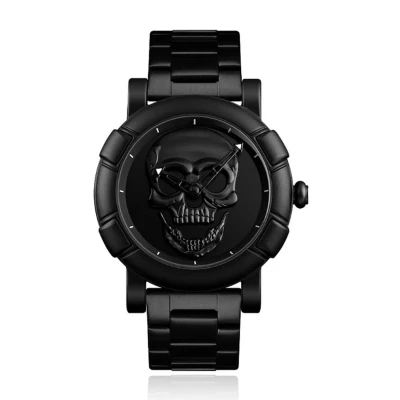 Afbeelding van LGT JWLS Herenhorloge &#039;3D Skull Zwart&#039; Zwarte Band en Behuizing