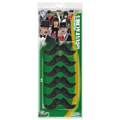 Afbeelding van Widmann Set Met 6 Schalkse Plaksnorren zwart Carnavalskleding Verkleedkleding