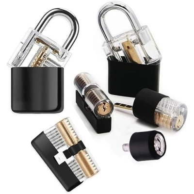 Afbeelding van Loboo Idea 6 Pack Lockpick Training Hangsloten met Zwarte Lock Cover, Practice Set/Transparante Sloten voor Picking Practice, Set Beginner en Slotenmakers