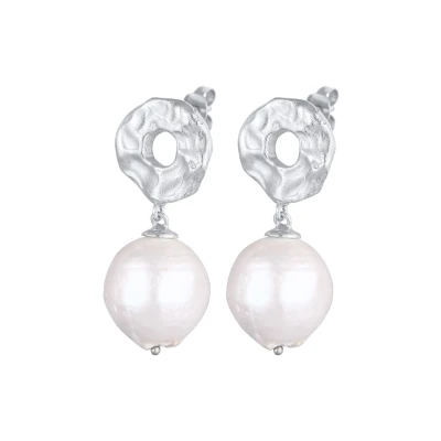 Afbeelding van Elli PREMIUM Dames Oor Hanger Barok Gestructureerd met zoetwater gekweekte parels in 925 Sterling Zilver