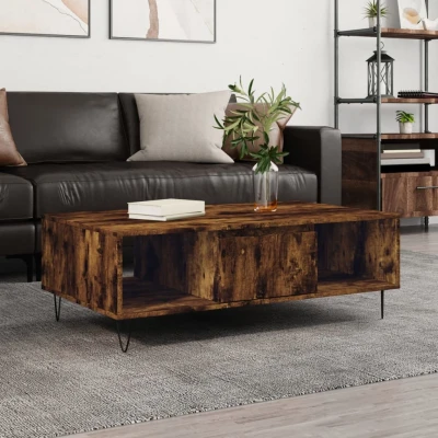Afbeelding van Salontafel 104x60x35 cm bewerkt hout gerookt eikenkleurig