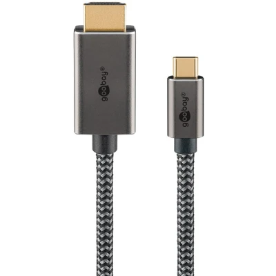 Afbeelding van Goobay USB C auf HDMI Textilkabel 4K @ 60 Hz, 2 m, schwarzsilber (2 m, Type C, HDMI), Videokabel
