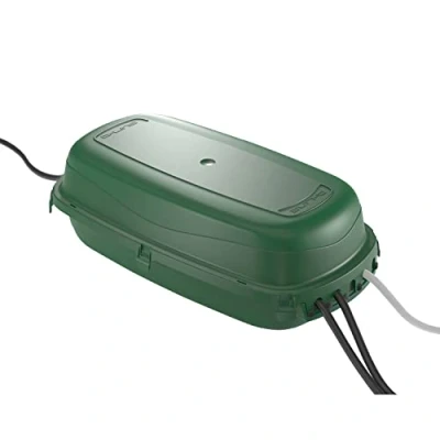 Afbeelding van Weerbestendige elektriciteitskast van D Line, doos voor stekkerdozen buiten, IP54, 2 x in en uitgang gebruiksgemak groen