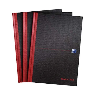 Afbeelding van Oxford Black n&#039; Red A4 notitieboek, gebonden met harde kaft, verpakking van 3