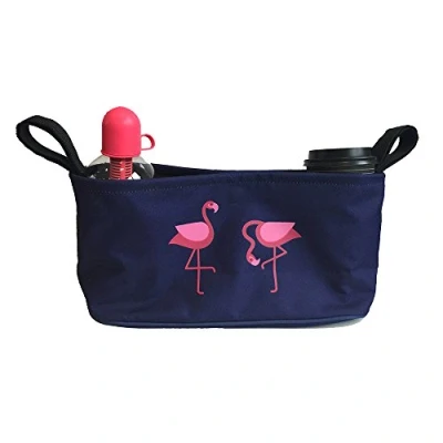 Afbeelding van BundleBean Buggy Organizer Opbergtas voor kinderwagens Inclusief luierzakje Universele pasvorm met stuur van elke kinderwagen of (Navy Flamingo)