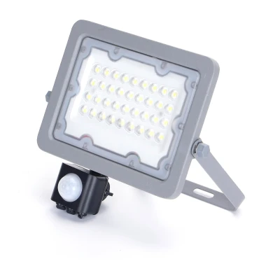 Afbeelding van Buitenlamp grijs LED 20W=200W halogeen schijnwerper IR sensor daglichtwit 6500K waterdicht IP65