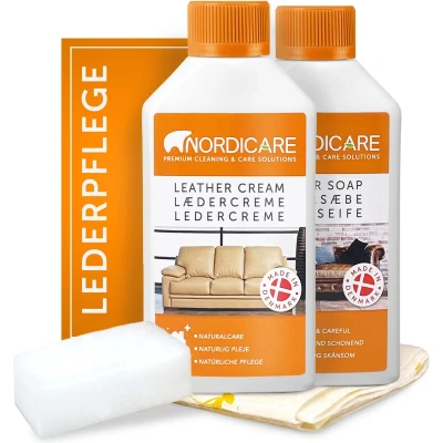 Afbeelding van Nordicare leerverzorgingsset (250 ml) voor auto, bank en meubels, leer reiniger leerverzorging, leerverzorgingsset, leerreiniging, leerverzorging bankstel, reiniger, verzorging auto
