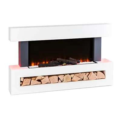 Afbeelding van Klarstein Studio Light &amp; Fire 3 Smart Haard LED Vlammenillusie Verwarmingsfunctie Met 1000/ 2000W Wifi Bediening Sfeerverlichting Helderheid Vlammen: 5 Standen 7 Kleuren Aan/Uit Timer MDF Behuizing Display Wit