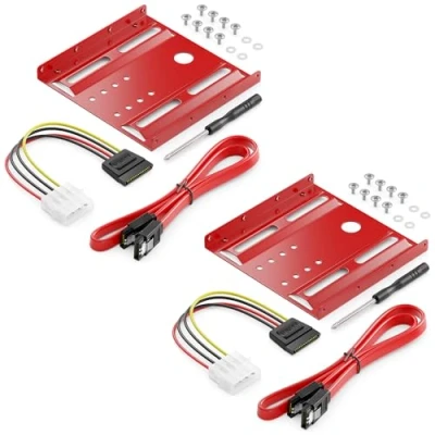 Afbeelding van deleyCON 2x Montageframe voor 2,5&quot; Harde Schijven SSD&#039;s naar 3,5&quot; Adapter Afneembaar Frame Beugelrails Incl. Schroeven Voedingsadapter SATA Kabel &amp; Schroevendraaier Rood