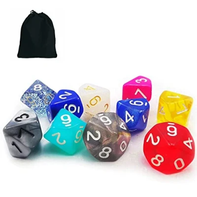 Afbeelding van Bescon 10pcs Set of 10 Sided Dice (number 0 9), Count Assorted Random Multi Effected&amp;Colored Pack D10 in Drawstring Pouch