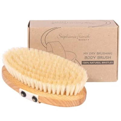 Afbeelding van Stephanie Franck Beauty Dry Brushing Body Brush Drainerende droogmassageborstel van Zachte natuurlijke borstelharen en FSC gecertificeerd beukenhout peeling Made in Germany
