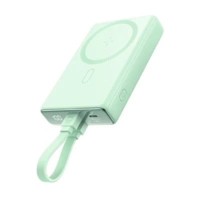 Afbeelding van Powerbank JR PBM01 magnetisch 10.000 mAh 20 W met standaard + kabel compatibel iPhone en USB C aansluiting, groen