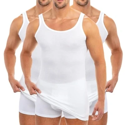 Afbeelding van HERMKO 3007 3 pack extra lang herenonderhemd (+10 cm) tank top van 100% biologisch katoen, wit, 7XL