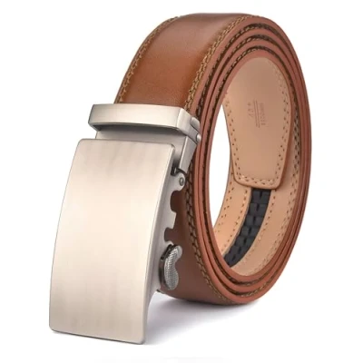 Afbeelding van Heren Riem, Wetoper Echt Lederen Ratchet Riem voor Mannen met Slide Buckle, Trim to Fit