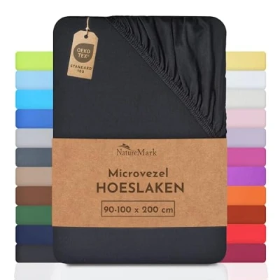 Afbeelding van NatureMark speciale aanbieding!!! Microvezel SPANNBETTLAKEN voor een prijs! vele maten en kleuren merkartikelen (90x200 100x200 cm, zwart)
