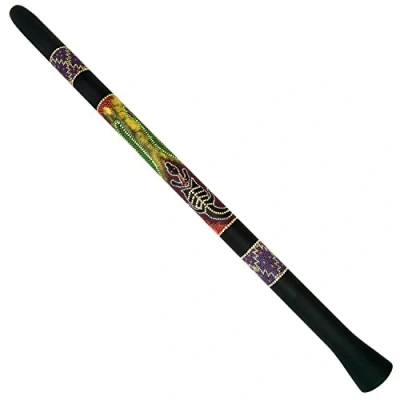 Afbeelding van World Rhythm Didgeridoo, handgeschilderde Australische Aboriginal Didge met hagedis ontwerp, zwart, MDI001