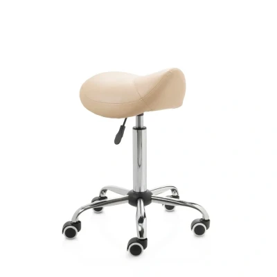 Afbeelding van Ergonomische zadelkruk op harde wieltjes chroom frame middelhoge gasveer beige ZenGrowth
