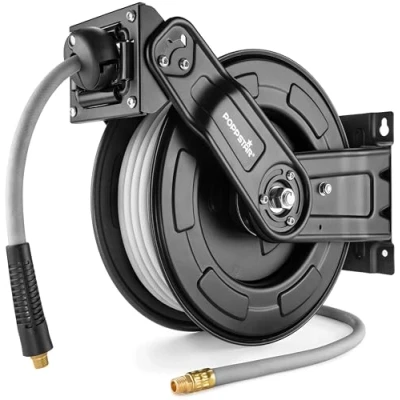 Afbeelding van Poppstar Stalen Persluchtslanghaspel (20m + 2m, diameter (9,2x15mm)) 1/4&quot; BSPT Aansluiting, Slanghaspel van Staal met Automatische Oproller voor Luchtslang