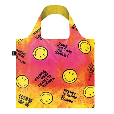Afbeelding van LOQI Museum Smiley herbruikbare boodschappentas, Time to Smile Collectors Edition, eenheidsmaat, geel (SM.TS), Jelow, Eén maat, Hedendaags