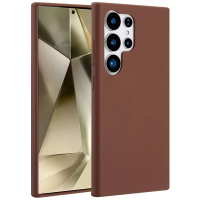Afbeelding van Samsung Galaxy S24 Ultra MagSafe Hoesje Siliconen en TPU (zacht) Accezz Softcase/Backcover Bruin Telefoonhoesje