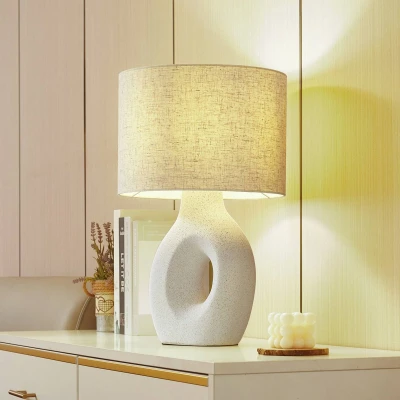 Afbeelding van Lindby Tafellamp 1licht Textiel, keramiek H: 50 cm E27 grijs wit, wit