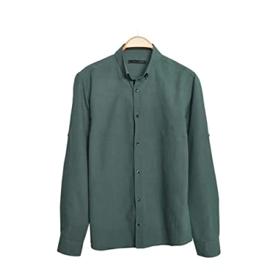 Afbeelding van Trendyol Mint Button Down Kraag Epauletten Slim Fit Lange Mouw 100% Katoen Linnen Look Overhemd Tmnss20Go0189