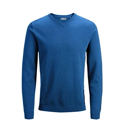 Afbeelding van JACK &amp; JONES gebreide herentrui met V hals, blauw (Classic Blue), XXL