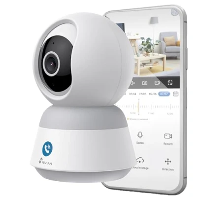 Afbeelding van NIVIAN Bewakingscamera voor binnen, 360 graden, wifi, 4 MP, Super HD, menselijke detectie IA, auto tracking, bidirectionele audio, compatibel met Alexa en Google Home