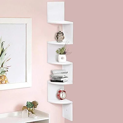 Afbeelding van BAKAJI Boekenkast voor wandplanken, modern design van melamine, houtlook met 5 hoekplanken, afmetingen 123 x 20 cm (wit)