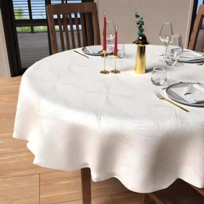 Afbeelding van Soleil d&#039;ocre, Rond tafelkleed, anti vlekken, diameter 180 cm, Luxury, Wit