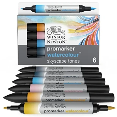Afbeelding van Winsor &amp; Newton Watercolour Marker brush pens set Sky Tones 6 stuks