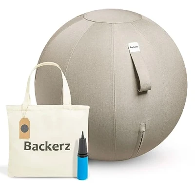 Afbeelding van Backerz® Zitbal Kantoor en Thuis 65 CM Luxe Yoga Bal Zitballen met Hoes Ergonomische Bureaustoel Linnen Zandgrijs