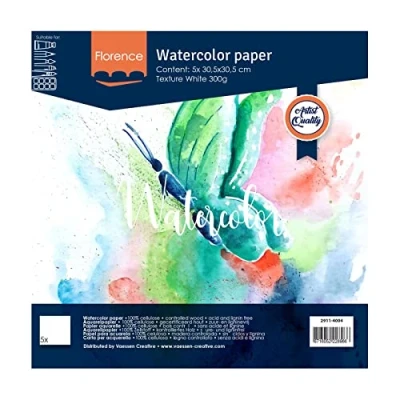 Afbeelding van Vaessen Creative Florence Aquarelpapier, gestructureerd oppervlak, 300 g/m², wit (Intense White), 30,5 x cm, 5 stuks
