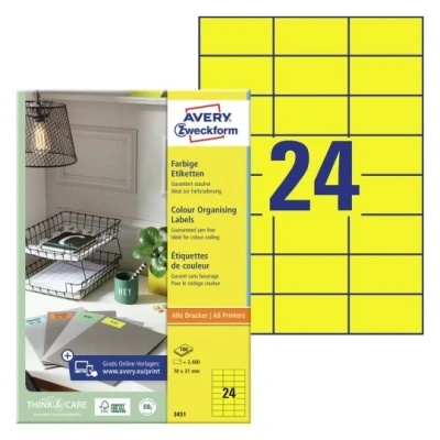 Afbeelding van Etiket Avery Zweckform 3451 70x37mm geel 2400stuks