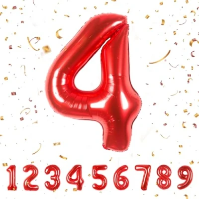 Afbeelding van Ballonnen verjaardag 4 jaar rood 101 cm ballon nummer decoratie vlinderdas met helium