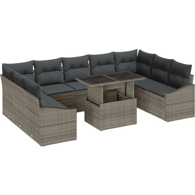 Afbeelding van vidaXL 10 delige Tuin Sofa Set met Kussens Grijs Poly Rieten