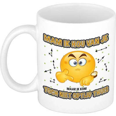Afbeelding van Bellatio Decorations Moederdag mok optijd thuis wit 300 ml keramiek feest mokken