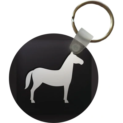 Afbeelding van Sleutelhanger een illustratie van paard op zwarte achtergrond Plastic Rond Uitdeelcadeautjes