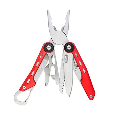 Afbeelding van Amazon Basics 10 in 1 Multifunctioneel gereedschap, roestvrij staal, met veiligheidsslot en nylon hoes, rood