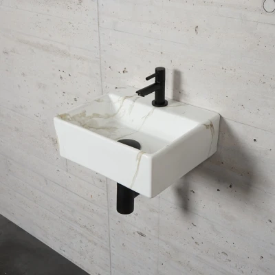 Afbeelding van Fonteinset Carrara Marmerlook Wiesbaden Color Mat Zwart (kraangat midden)