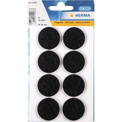 Afbeelding van HERMA 15003 Viltglijders, meubelglijders (Ø 28 mm, 8 stuks, vilt, rond) zelfklevend, permanent hechtende vloerbeschermers voor meubels, parket, laminaat en stoelen, zwart