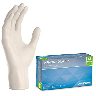 Afbeelding van ARNOMED Latex wegwerphandschoenen M, wit, poedervrij, 100 stuks per doos, wegwerphandschoenen, handschoenen voor eenmalig gebruik, verkrijgbaar in maat XS, S, L &amp; XL