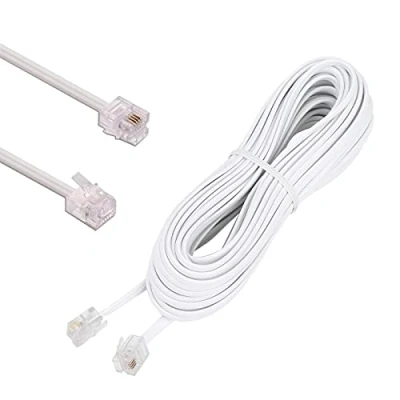 Afbeelding van HUAZIZ modulaire kabel, RJ11 naar RJ11, telefoonkabel platte kabel (2 x stekker), lang en plat, 10 m, wit