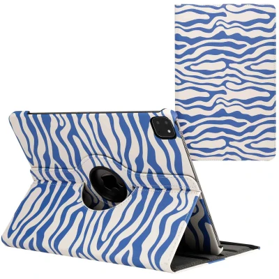 Afbeelding van Apple iPad Pro 12.9 (2020) Hoes: iMoshion 360 Draaibare Design Bookcase 2.0 White Blue Stripes Kunstleder Tablet Hoezen