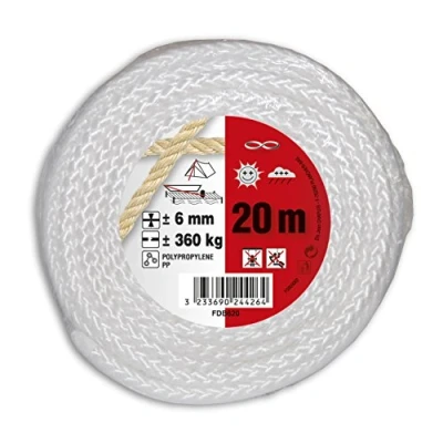 Afbeelding van Chapuis FDB620 polypropyleen touw, gevlochten, scheurvastheid 360 kg, diameter 6 mm, lengte 20 m, wit
